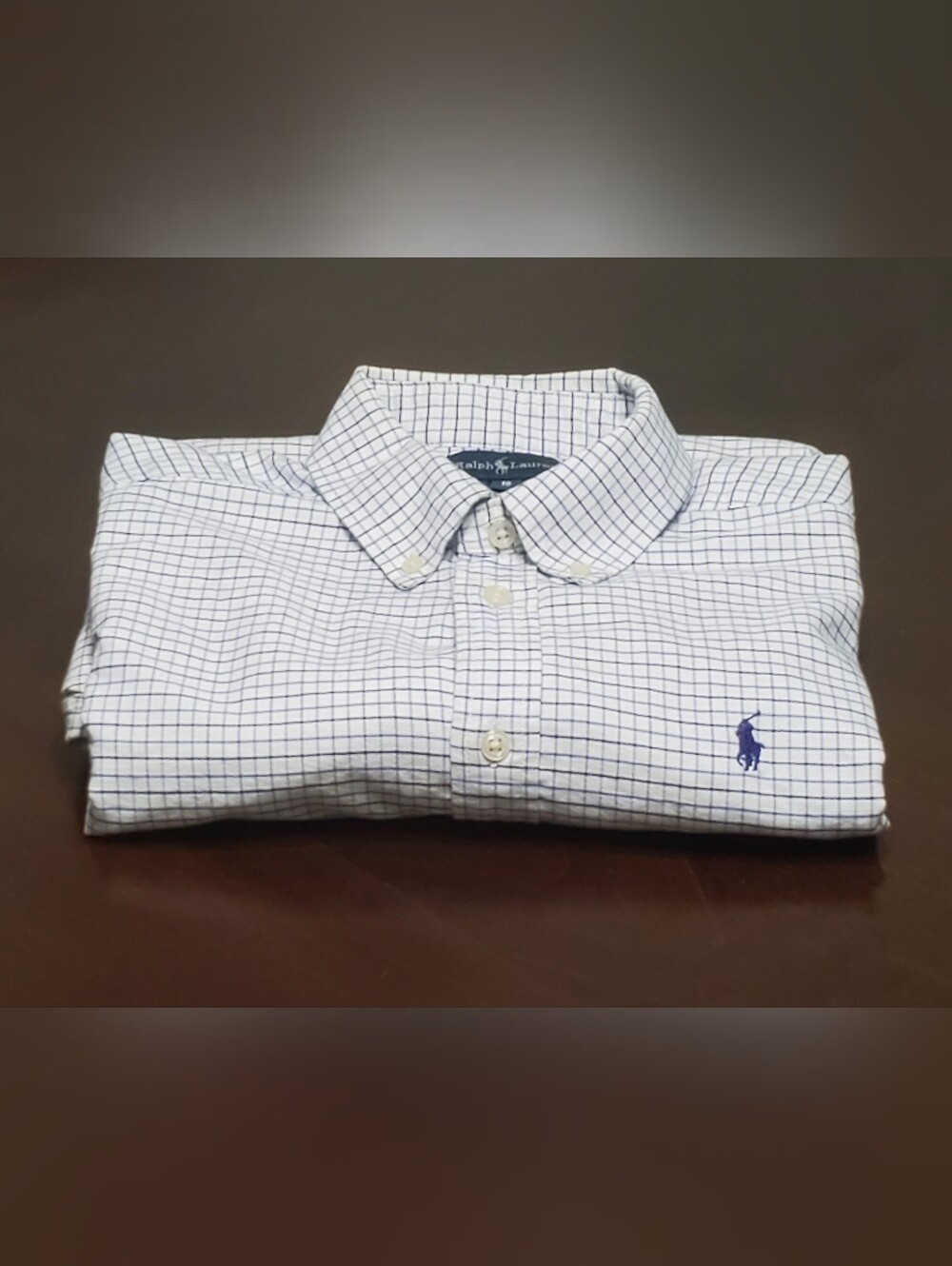 Ralph Lauren Boys Size 18 XL Shirt Long Sleeve Blue White Plaid Button Down